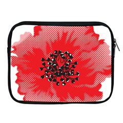 A Red Flower With A Black Center On A Black Background Apple Ipad 2/3/4 Zipper Cases