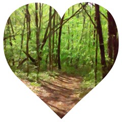 Peaceful Green Forest Walk Wooden Puzzle Heart