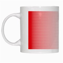 A Red And White Background With Small White Dots White Mug