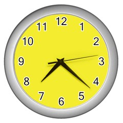 A Yellow Background With A Black Border Wall Clock (silver)