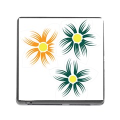 Three Flowers With Green And Orange Petals Memory Card Reader (square 5 Slot)